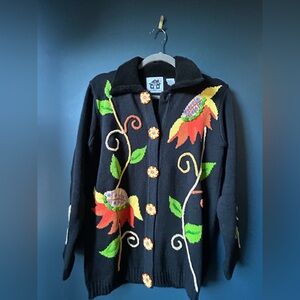 Storybook Knits Hand-Embroidered Floral Cardigan | Size Small | Vintage Style